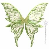 Fairy Wings for Women 80x75cm Fairy Costume Set Large Butterfly Wings for Halloween Party,Green