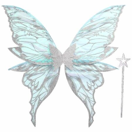 Fairy Wings for Women 80x75cm Fairy Costume Set Large Butterfly Wings for Halloween Party,Silver Blue