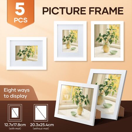 Photo Frames Set Craft Display Pictures Framing 5Pcs White Art Work Decor Wall Gallery Hanging Tabletop Family Childrens Drawings Canvas 8x10Inch