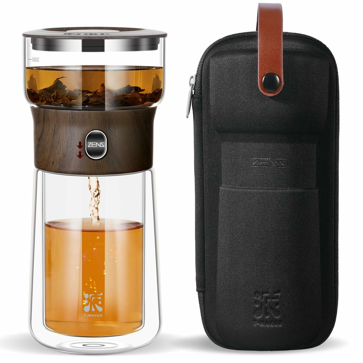 Modern Glass Tea Infuser Teapot,Smart One Touch Tea Maker for Loose Tea Diffusers with Insulated Mug and Portable Tea Kits