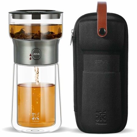 Modern Glass Tea Infuser Teapot,Smart One Touch Tea Maker for Loose Tea Diffusers with Insulated Mug and Portable Tea Kits
