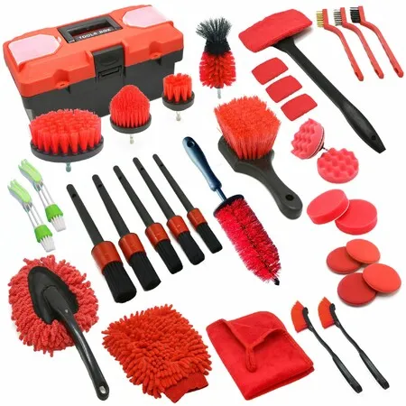 35 Pieces Car Detailing Kit,Car Cleaning Kit With Windshield Cleaning Tool And Tool Box, Car Care Supplies And Brushes