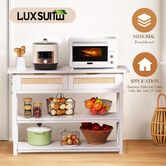 White Console Table with Rattan Drawers Narrow Hall Entryway Bar Side Sofa End Wood Accent Couch Lamp Storage TV Shelf Display Centre Unit 100x30x81cm