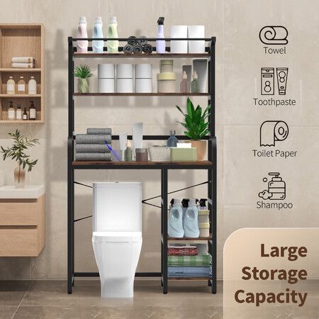 Over The Toilet Shelf Laundry Storage Rack 5 Tier Space Saver Towel Bathroom Organiser Shelves Above Washing Machine Dryer Standing Room Paper Holder