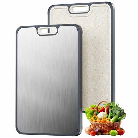 SS304 Stainless Steel Wheat Straw Chopping Cutting Board 380X260X13mm Antibacterial Mold Proof Double Sided Easy Dishwasher Eco Friendly