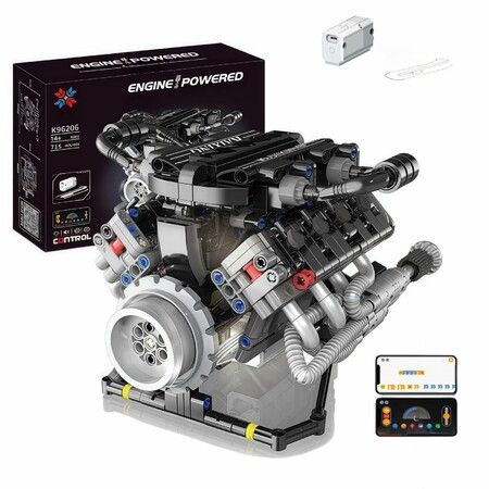 V8 Engine Building Kits That Runs with Motor 660Pcs Visible APP Controls Operation Model,8-Cylinder Transparent Design Car Engine Building Engineering Set