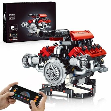 V8 Engine That Works, Visible Car Engine Model Kit with Motor and Lights,Car Engine Kit with App Control Kit, STEM Toys Gifts for Boys 14+ (660 PCS)