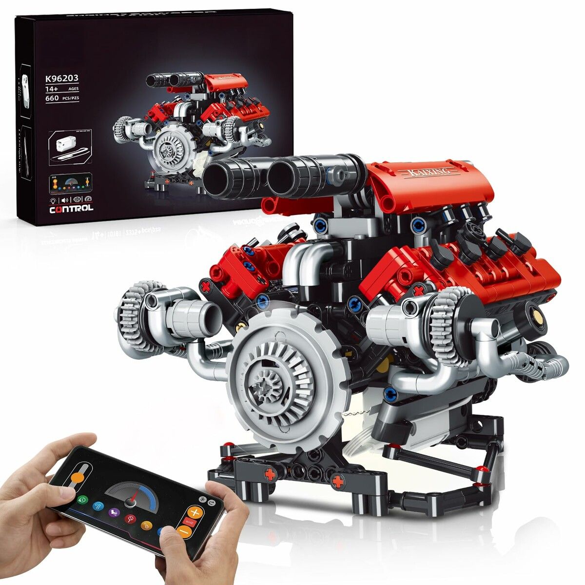 V8 Engine That Works, Visible Car Engine Model Kit with Motor and Lights,Car Engine Kit with App Control Kit, STEM Toys Gifts for Boys 14+ (660 PCS)