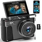 8K Digital Camera for Photography, 88MP WiFi Vlogging Camera for YouTube with 18X Digital Zoom and 3 inch 180 Degree Flip Screen, 32GB Card