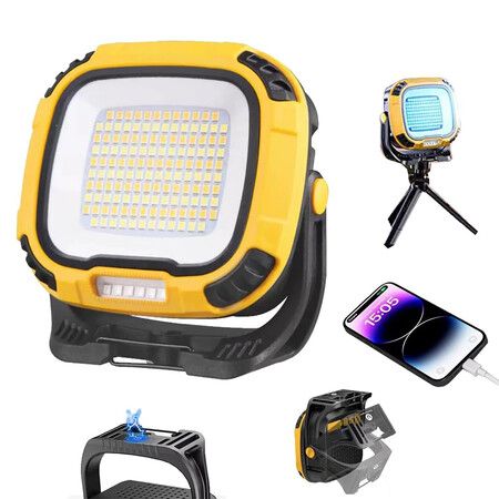 Rechargeable Waterproof Folding Portable Flood Lights with Light Modes, Emergency Work Light for Camping Car Repairing(Yellow)