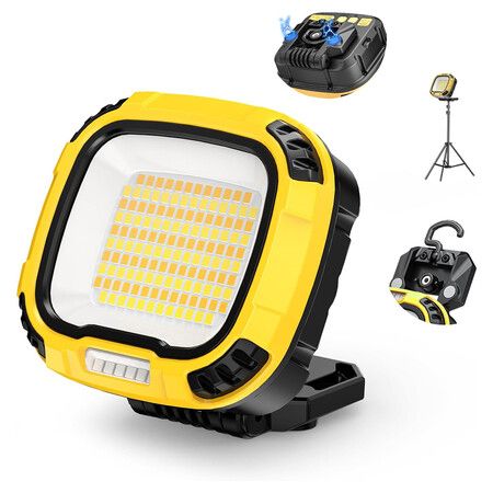 Portable Work Light Rechargeable with 4000 Lumen Waterproof, USB Rechargeable with Red SOS for Car Repair, Camping, Emergency (Yellow)