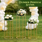 Metal Cylinder Stand 3PCS Cake Plant Flower Pot Display Holder Corner Round Pedestal Plinth Side Table Gold Wedding Party Birthday Dessert Decoration