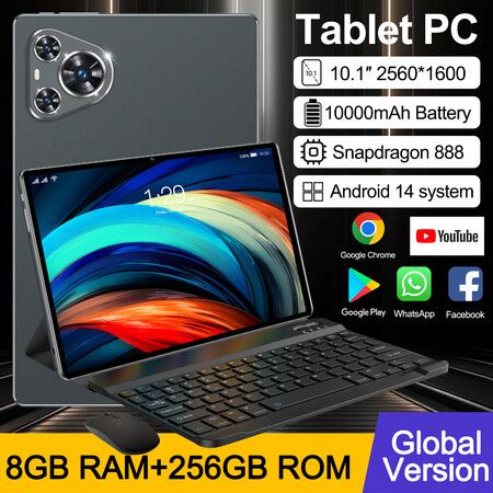 Android 14 Tablet 10.1 Inch 8GB RAM 256GB ROM 10000mAh Battery 16+32MP Camera HD Screen Keypad Color Gray