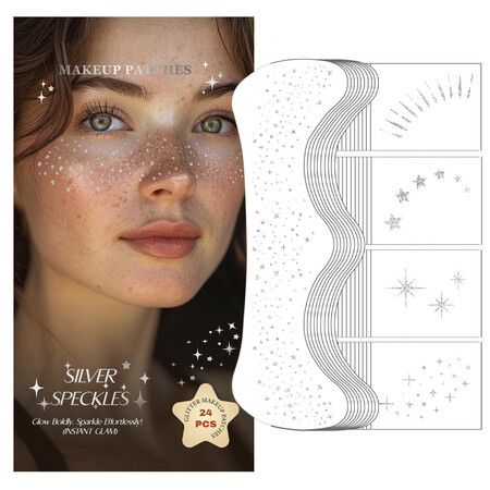 Glitter Freckles,24PCS Glitter Freckles Face Tattoo,Sparkle Freckles,Waterproof Gold Temporary Face Tattoos Glitter Glow Up Patches Makeup Patches (Silver)