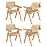 Artiss 4x Dining Chairs Wooden Rattan Seat Rubber Wood Frame