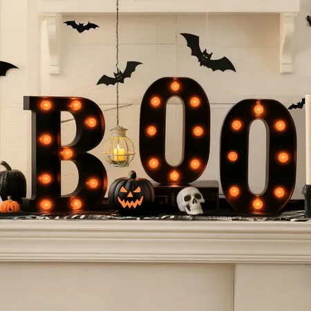 Halloween Decorations Indoor Boo Sign LED Marquee Light Up Letters,Vintage Gothic Halloween Decor Party Supplies Ornaments