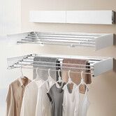 Clothes Drying Rack Wall Mounted Folding Indoor Bathroom Laundry Garment Airer Towel Rails Clothing Collapsible Space Saver Aluminium 5 Hanging Rods