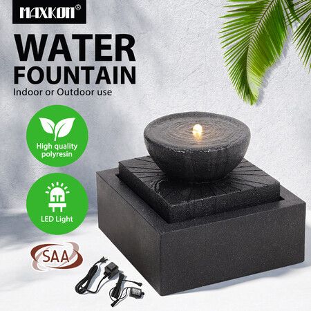 Water Fountain Bird Bath Feature Pump LED Lights Relaxing Flowing Decoration Indoor Outdoor Landscape Garden Waterfall Fish Pond Pool Electric Powered