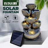 Solar Fountain Water Feature Waterfall Garden Bird Bath Fish Pond Pool Led Lights Pump Indoor Outdoor Energy Powered Panel Landscape Decoration 5-Tier