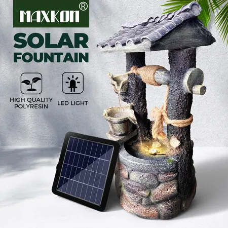 Solar Water Feature Fountain Pump LED Lights Waterfall Landscape Bird Bath Pool Fish Pond Energy Powered Panel Indoor Outdoor Garden Yard Decoration
