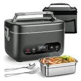 1.2L Cordless Electric Lunch Box, 12000mAh Rechargeable Portable Food Warmer with 5 Sided Heating, Perfect for Office, Outdoor Use (Black Grey)