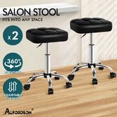 ALFORDSON 2x Salon Stool Square Swivel Barber Hair Dress Chair Gas Lift Black
