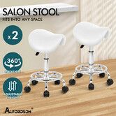 ALFORDSON 2x Salon Stool Saddle Swivel Barber Hair Dress Chair Sierra White