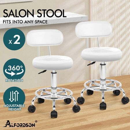 ALFORDSON 2x Salon Stool Backrest Swivel Barber Hair Dress Chair Declan White