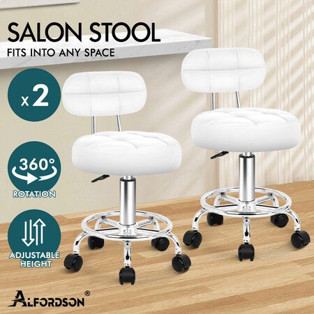 ALFORDSON 2x Salon Stool Backrest Swivel Barber Hair Dress Chair Riley White
