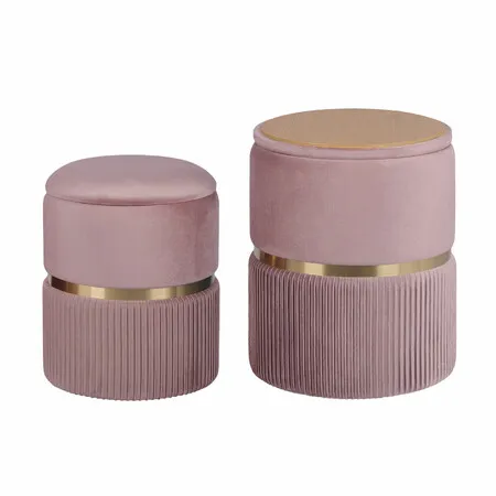 2X Side Table Storage Ottoman - Velvet Stool Footstool REMI - PINK