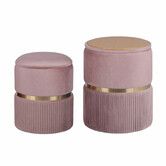 2X Side Table Storage Ottoman - Velvet Stool Footstool REMI - PINK