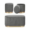 3 Piece Set Storage Ottoman - Velvet Bench Stool FAYE - GREY