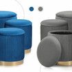 3 Piece Set Storage Ottoman - Velvet Bench Stool FAYE - GREY