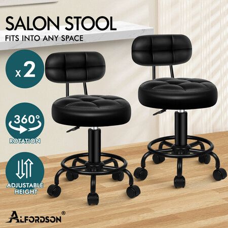 ALFORDSON 2x Salon Stool Backrest Swivel Barber Hair Dress Chair Riley All Black