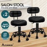 ALFORDSON 2x Salon Stool Backrest Swivel Barber Hair Dress Chair Riley All Black