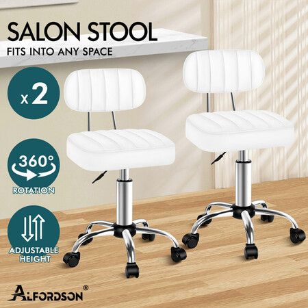 ALFORDSON 2x Salon Stool Backrest Swivel Barber Hair Dress Chair Lina White
