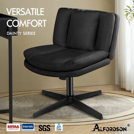 ALFORDSON Armless Office Desk Chair Mid Back Wide Seat Fabric Black