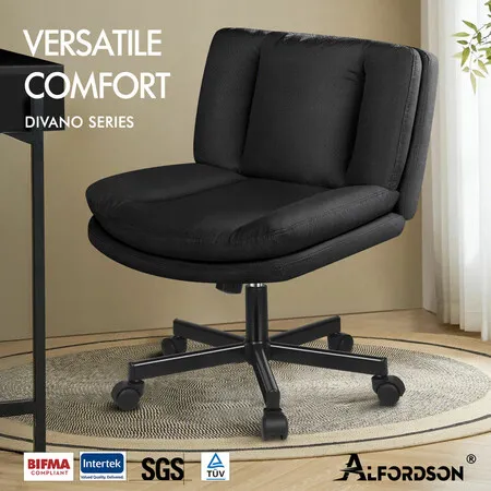 ALFORDSON Armless Office Desk Chair Mid Back Wide Seat w/ Wheels Fabric Black