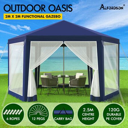 ALFORDSON Gazebo 2x2m Outdoor Camping Marquee Canopy Mesh Wall Portable Blue
