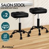 ALFORDSON 2x Salon Stool Square Swivel Barber Hair Chair Gas Lift All Black