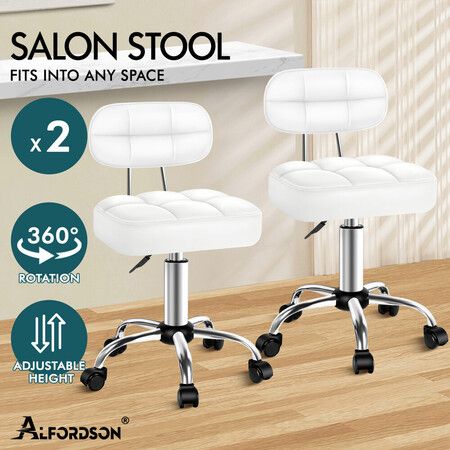 ALFORDSON 2x Salon Stool Backrest Swivel Barber Hair Dress Chair Tufan White