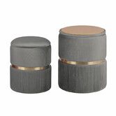 2X Side Table Storage Ottoman - Velvet Stool Footstool REMI - GREY