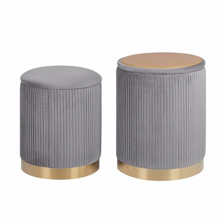 2X Side Table Storage Ottoman - Velvet MIRA GREY