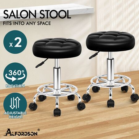 ALFORDSON 2x Salon Stool Round Swivel Barber Hair Dress Chair Gas Lift  Black