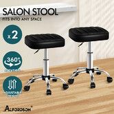 ALFORDSON 2x Salon Stool Square Swivel Barber Hair Dress Chair Gas Lift Black