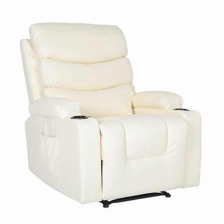 8-Point Electric Massage Recliner Chair - PU Leather Lounge Sofa Armchair CELINA CREAM