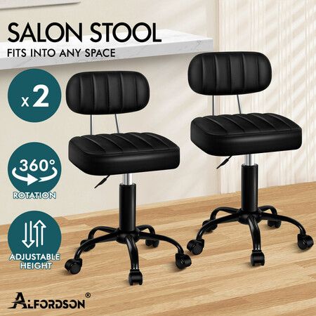 ALFORDSON 2x Salon Stool Backrest Swivel Barber Hair Dress Chair Lina All Black