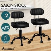 ALFORDSON 2x Salon Stool Backrest Swivel Barber Hair Dress Chair Lina All Black