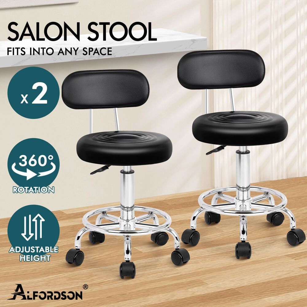 ALFORDSON 2x Salon Stool Backrest Swivel Barber Hair Dress Chair Declan Black