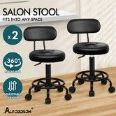 ALFORDSON 2x Salon Stool Backrest Swivel Barber Hair Dress Chair All Black